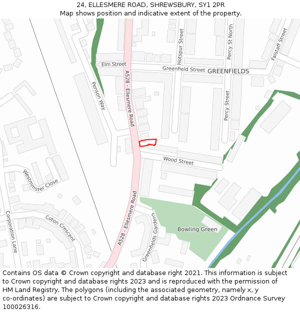 24, ELLESMERE ROAD, SHREWSBURY, SY1 2PR: Location map and indicative extent of plot