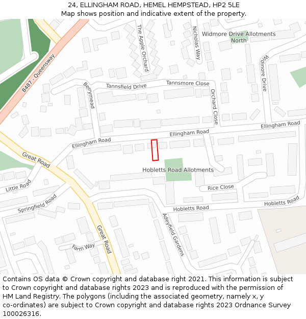 24, ELLINGHAM ROAD, HEMEL HEMPSTEAD, HP2 5LE: Location map and indicative extent of plot