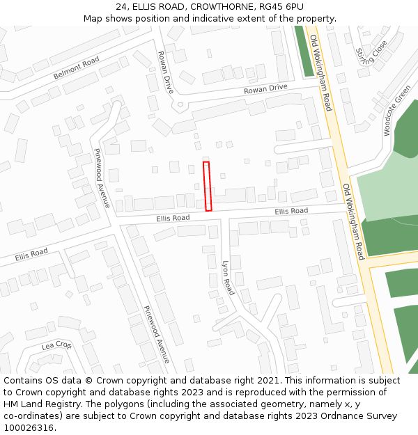 24, ELLIS ROAD, CROWTHORNE, RG45 6PU: Location map and indicative extent of plot