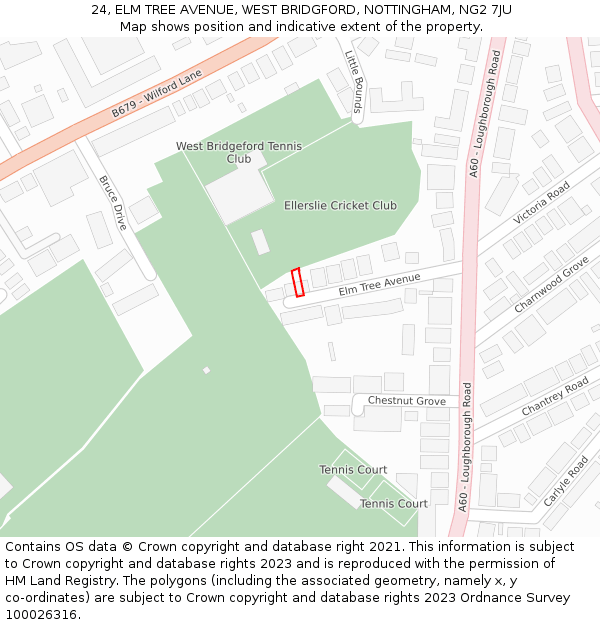 24, ELM TREE AVENUE, WEST BRIDGFORD, NOTTINGHAM, NG2 7JU: Location map and indicative extent of plot