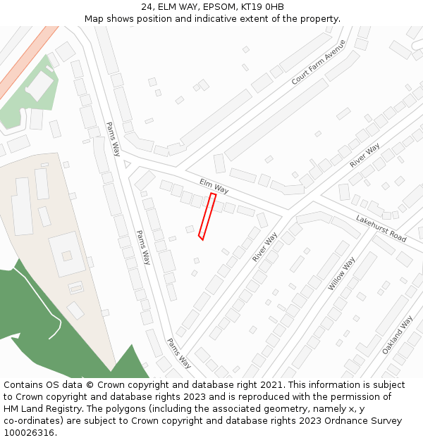 24, ELM WAY, EPSOM, KT19 0HB: Location map and indicative extent of plot