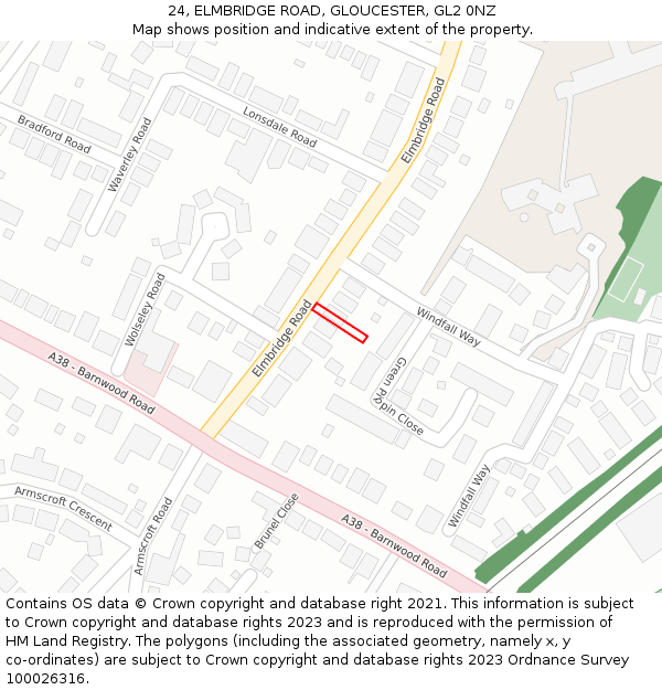 24, ELMBRIDGE ROAD, GLOUCESTER, GL2 0NZ: Location map and indicative extent of plot