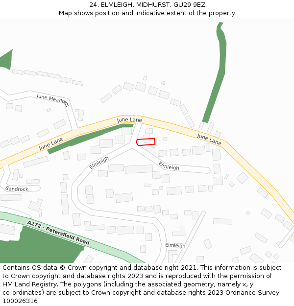 24, ELMLEIGH, MIDHURST, GU29 9EZ: Location map and indicative extent of plot