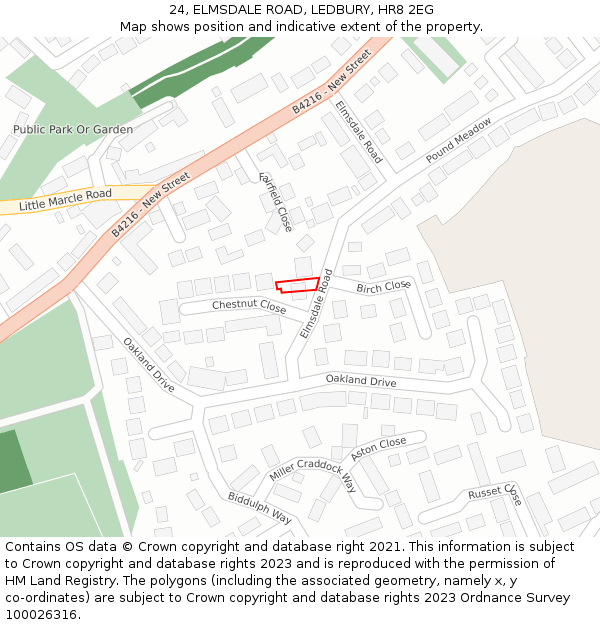 24, ELMSDALE ROAD, LEDBURY, HR8 2EG: Location map and indicative extent of plot