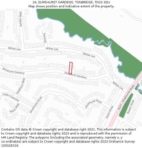 24, ELMSHURST GARDENS, TONBRIDGE, TN10 3QU: Location map and indicative extent of plot