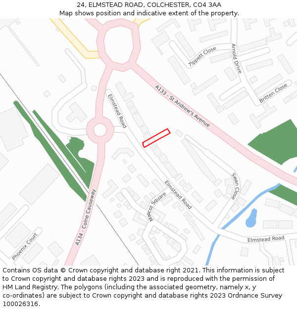 24, ELMSTEAD ROAD, COLCHESTER, CO4 3AA: Location map and indicative extent of plot