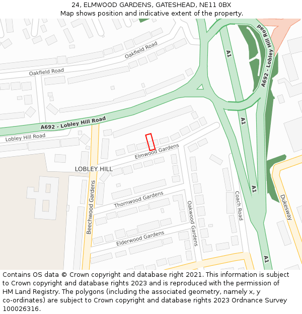 24, ELMWOOD GARDENS, GATESHEAD, NE11 0BX: Location map and indicative extent of plot