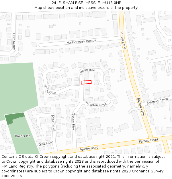 24, ELSHAM RISE, HESSLE, HU13 0HP: Location map and indicative extent of plot