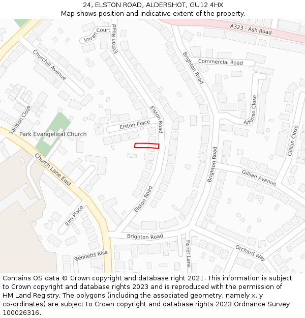 24, ELSTON ROAD, ALDERSHOT, GU12 4HX: Location map and indicative extent of plot