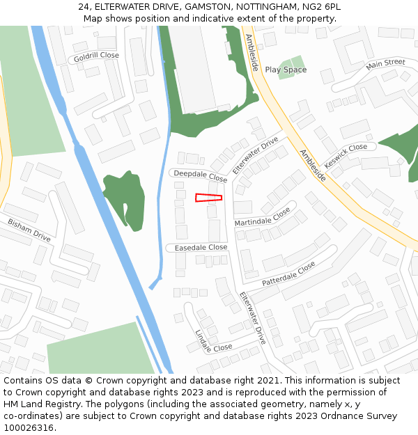 24, ELTERWATER DRIVE, GAMSTON, NOTTINGHAM, NG2 6PL: Location map and indicative extent of plot