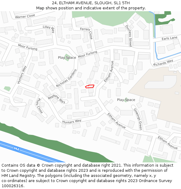24, ELTHAM AVENUE, SLOUGH, SL1 5TH: Location map and indicative extent of plot