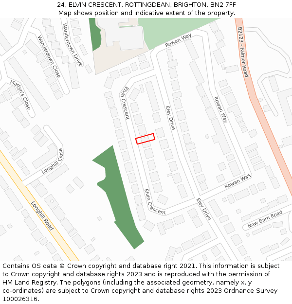 24, ELVIN CRESCENT, ROTTINGDEAN, BRIGHTON, BN2 7FF: Location map and indicative extent of plot