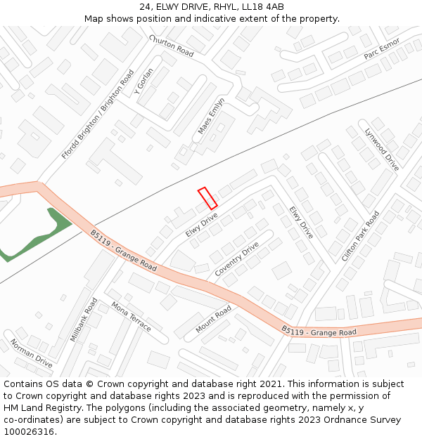 24, ELWY DRIVE, RHYL, LL18 4AB: Location map and indicative extent of plot