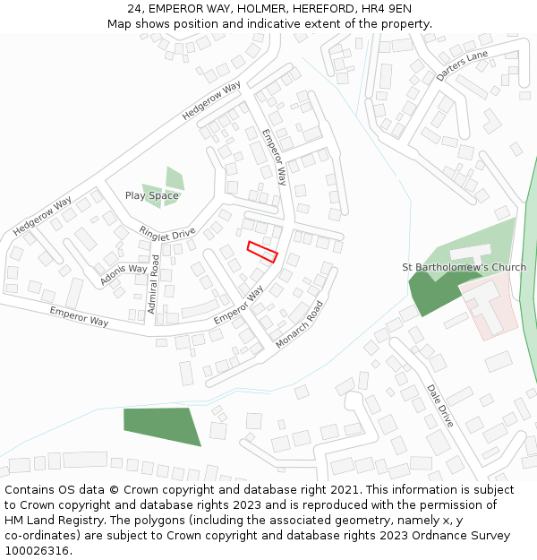 24, EMPEROR WAY, HOLMER, HEREFORD, HR4 9EN: Location map and indicative extent of plot