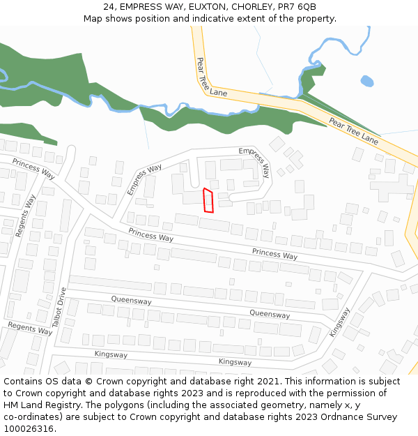 24, EMPRESS WAY, EUXTON, CHORLEY, PR7 6QB: Location map and indicative extent of plot
