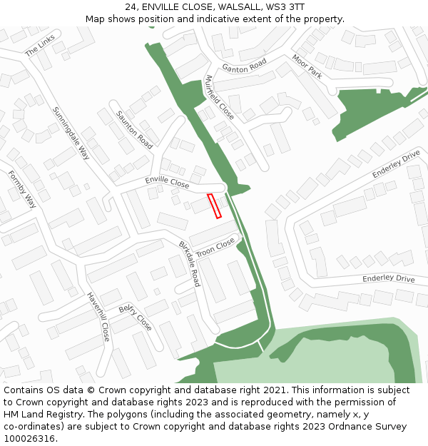 24, ENVILLE CLOSE, WALSALL, WS3 3TT: Location map and indicative extent of plot