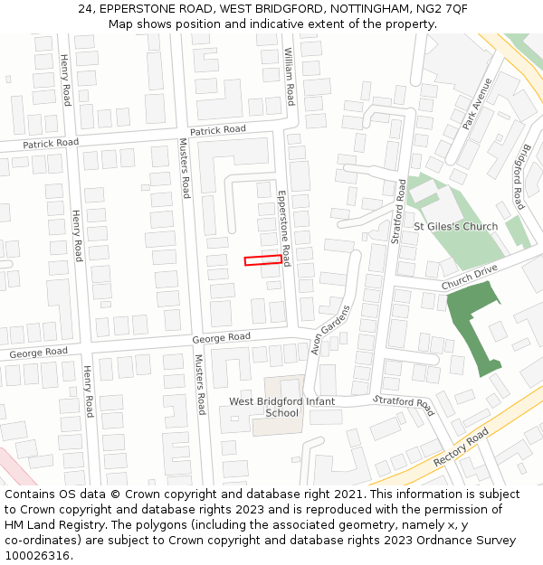 24, EPPERSTONE ROAD, WEST BRIDGFORD, NOTTINGHAM, NG2 7QF: Location map and indicative extent of plot