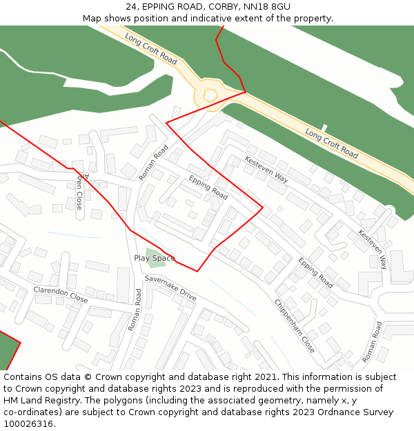 24, EPPING ROAD, CORBY, NN18 8GU: Location map and indicative extent of plot