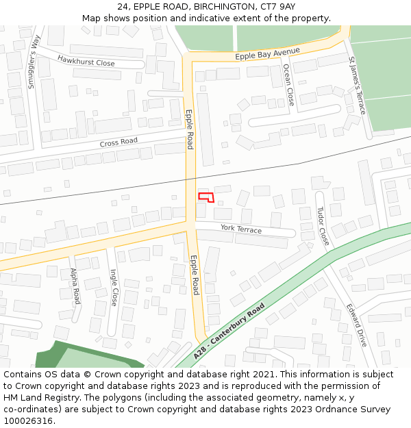 24, EPPLE ROAD, BIRCHINGTON, CT7 9AY: Location map and indicative extent of plot