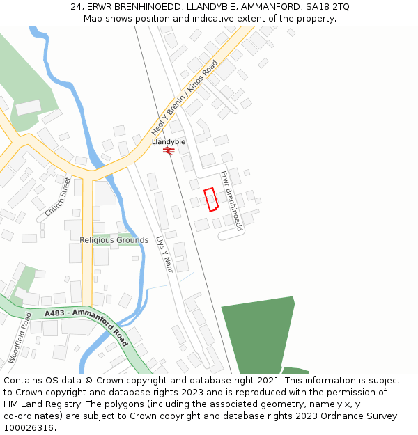 24, ERWR BRENHINOEDD, LLANDYBIE, AMMANFORD, SA18 2TQ: Location map and indicative extent of plot
