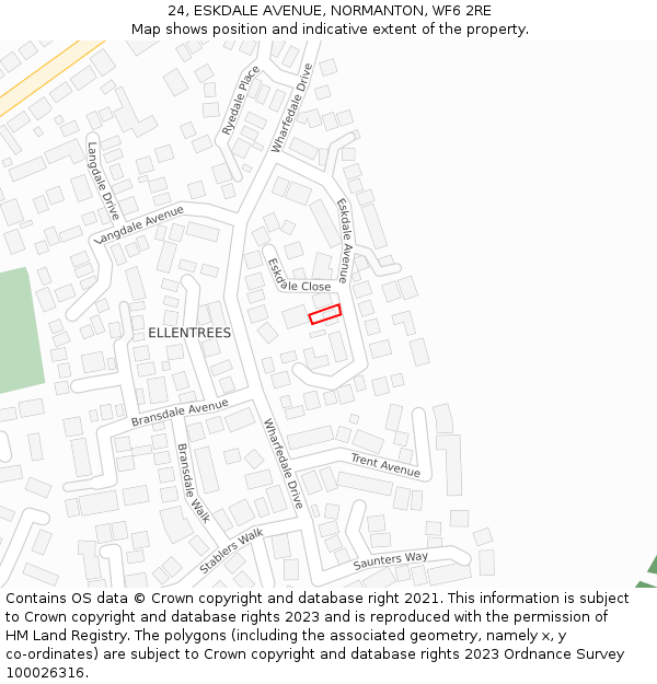 24, ESKDALE AVENUE, NORMANTON, WF6 2RE: Location map and indicative extent of plot