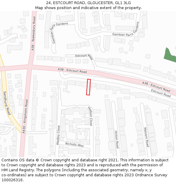 24, ESTCOURT ROAD, GLOUCESTER, GL1 3LG: Location map and indicative extent of plot