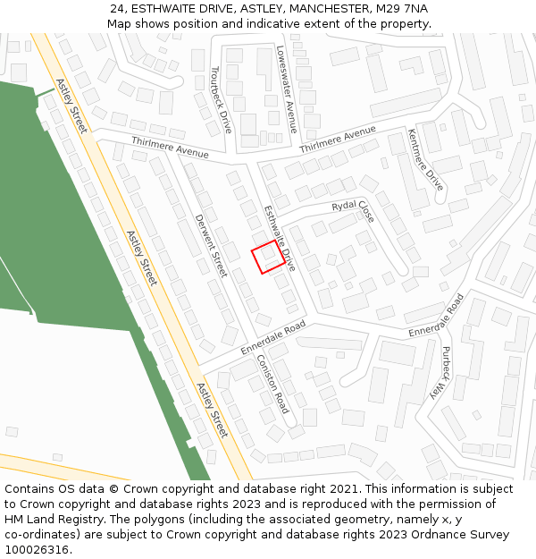 24, ESTHWAITE DRIVE, ASTLEY, MANCHESTER, M29 7NA: Location map and indicative extent of plot