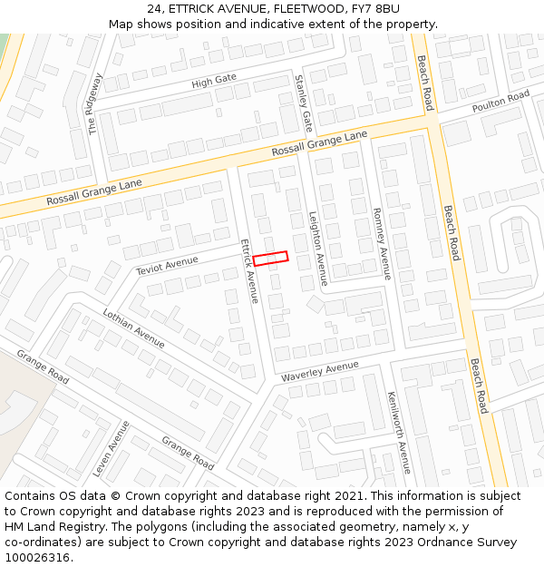 24, ETTRICK AVENUE, FLEETWOOD, FY7 8BU: Location map and indicative extent of plot