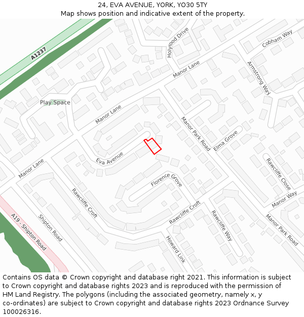 24, EVA AVENUE, YORK, YO30 5TY: Location map and indicative extent of plot