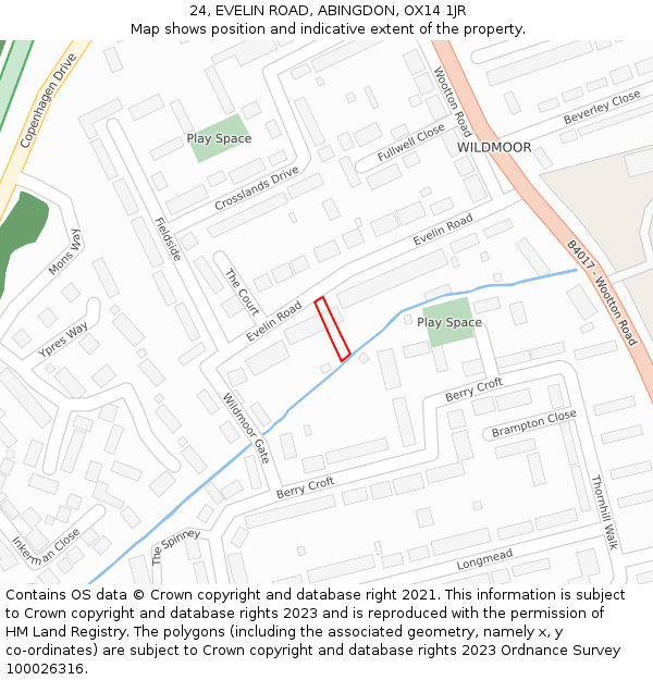 24, EVELIN ROAD, ABINGDON, OX14 1JR: Location map and indicative extent of plot