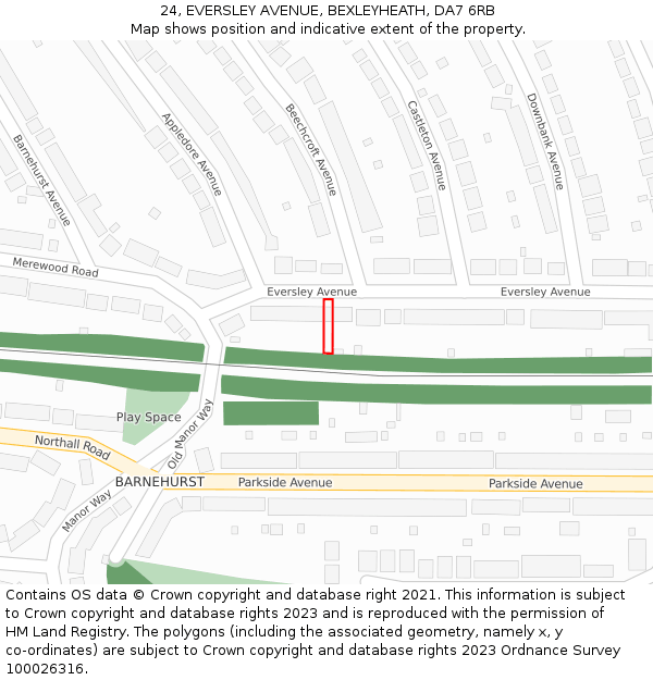 24, EVERSLEY AVENUE, BEXLEYHEATH, DA7 6RB: Location map and indicative extent of plot