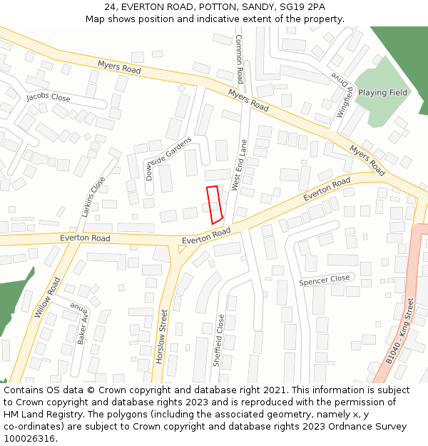 24, EVERTON ROAD, POTTON, SANDY, SG19 2PA: Location map and indicative extent of plot