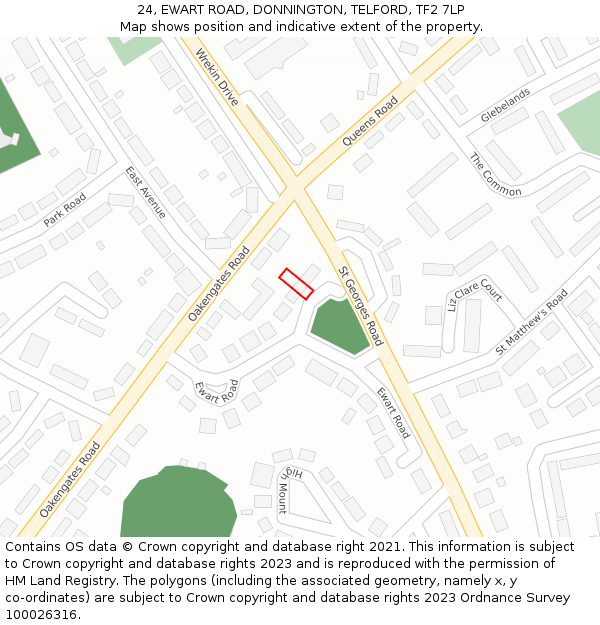 24, EWART ROAD, DONNINGTON, TELFORD, TF2 7LP: Location map and indicative extent of plot