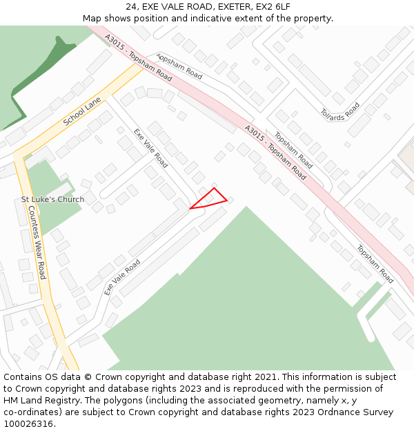 24, EXE VALE ROAD, EXETER, EX2 6LF: Location map and indicative extent of plot