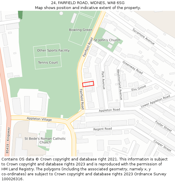 24, FAIRFIELD ROAD, WIDNES, WA8 6SG: Location map and indicative extent of plot