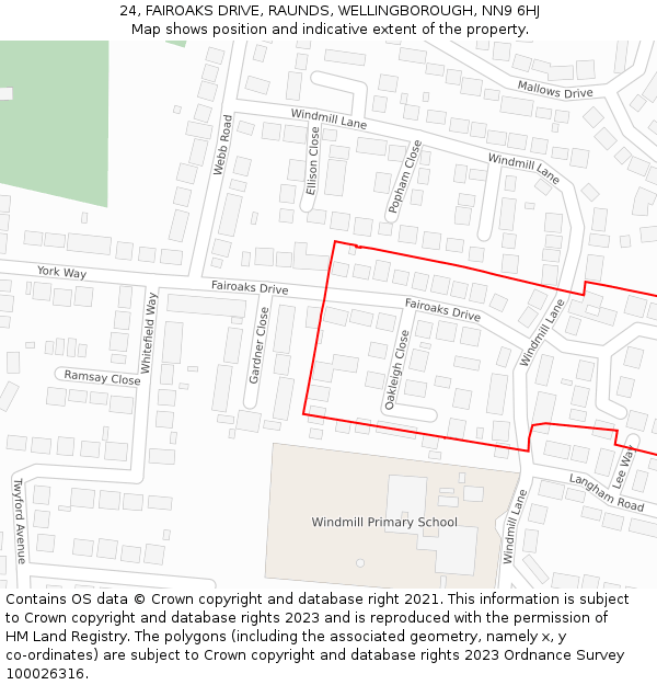 24, FAIROAKS DRIVE, RAUNDS, WELLINGBOROUGH, NN9 6HJ: Location map and indicative extent of plot