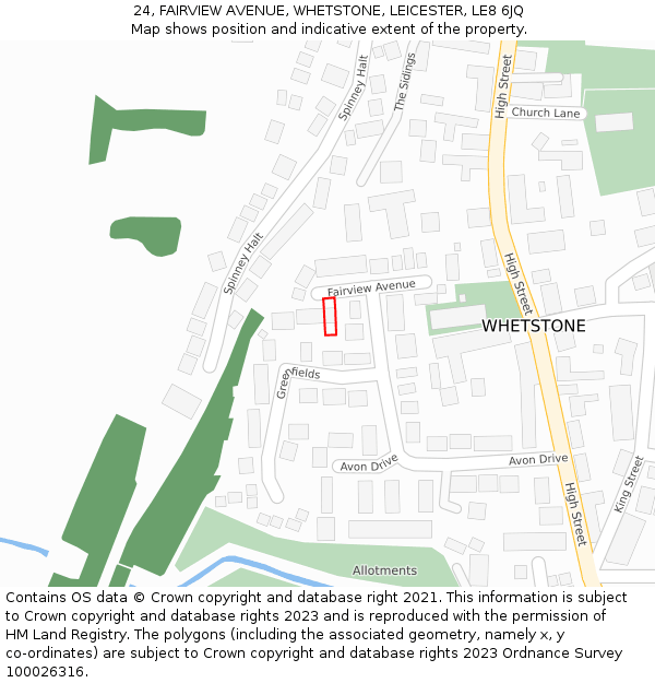 24, FAIRVIEW AVENUE, WHETSTONE, LEICESTER, LE8 6JQ: Location map and indicative extent of plot