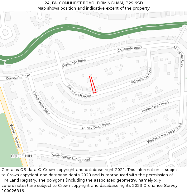 24, FALCONHURST ROAD, BIRMINGHAM, B29 6SD: Location map and indicative extent of plot