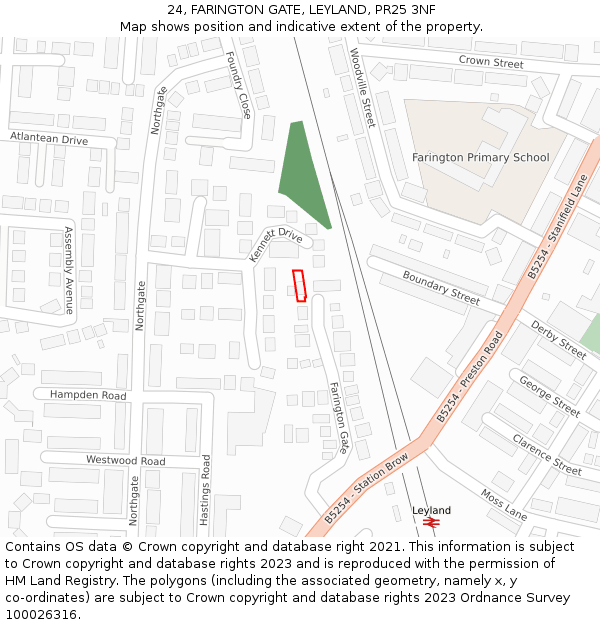 24, FARINGTON GATE, LEYLAND, PR25 3NF: Location map and indicative extent of plot