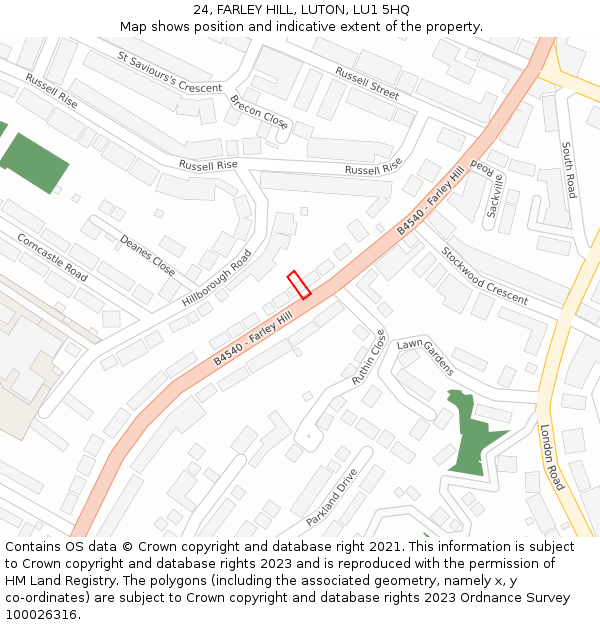 24, FARLEY HILL, LUTON, LU1 5HQ: Location map and indicative extent of plot