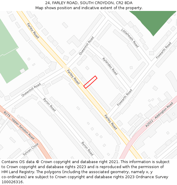 24, FARLEY ROAD, SOUTH CROYDON, CR2 8DA: Location map and indicative extent of plot