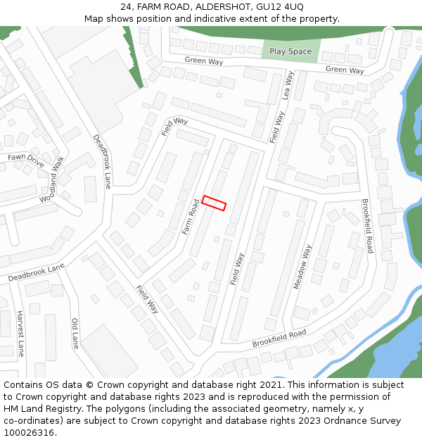 24, FARM ROAD, ALDERSHOT, GU12 4UQ: Location map and indicative extent of plot