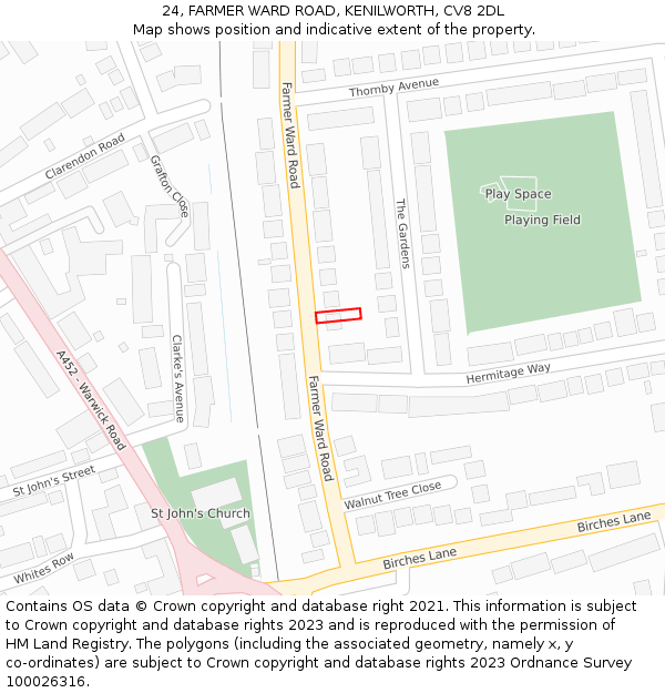 24, FARMER WARD ROAD, KENILWORTH, CV8 2DL: Location map and indicative extent of plot