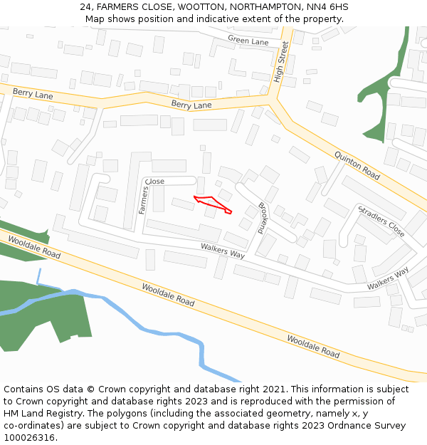 24, FARMERS CLOSE, WOOTTON, NORTHAMPTON, NN4 6HS: Location map and indicative extent of plot