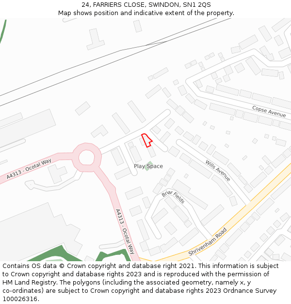 24, FARRIERS CLOSE, SWINDON, SN1 2QS: Location map and indicative extent of plot