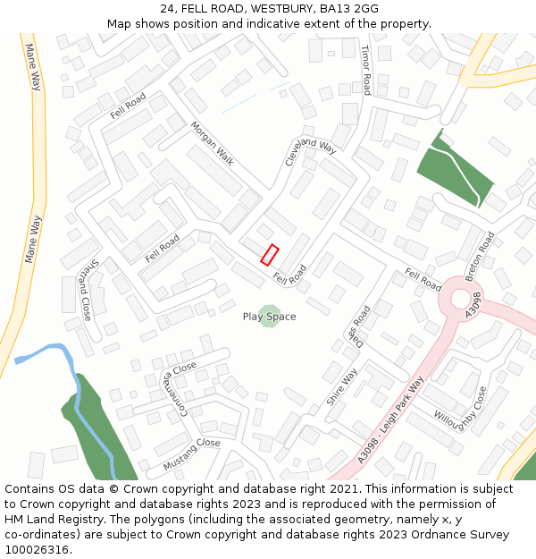 24, FELL ROAD, WESTBURY, BA13 2GG: Location map and indicative extent of plot