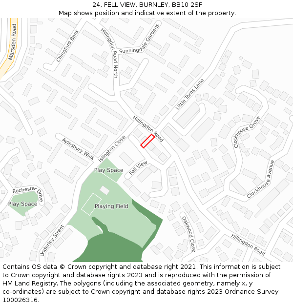 24, FELL VIEW, BURNLEY, BB10 2SF: Location map and indicative extent of plot