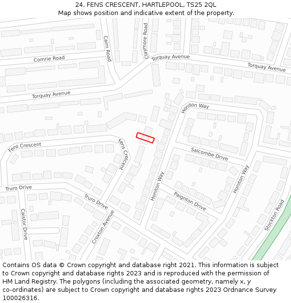 24, FENS CRESCENT, HARTLEPOOL, TS25 2QL: Location map and indicative extent of plot