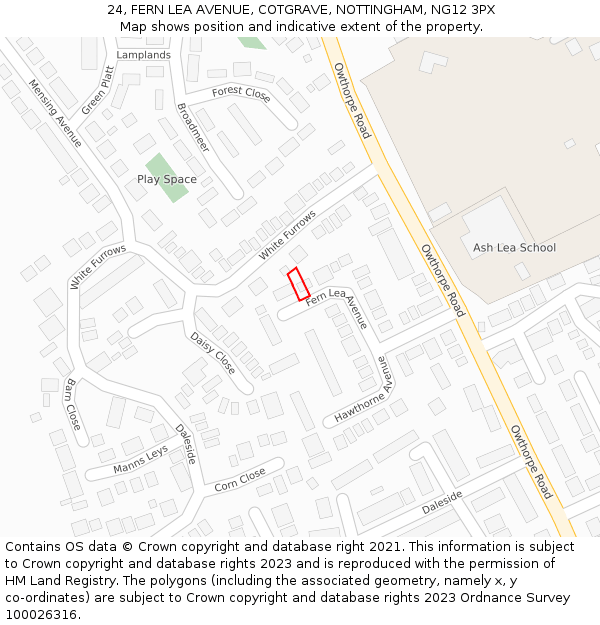 24, FERN LEA AVENUE, COTGRAVE, NOTTINGHAM, NG12 3PX: Location map and indicative extent of plot