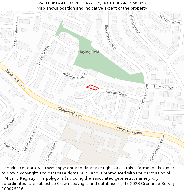 24, FERNDALE DRIVE, BRAMLEY, ROTHERHAM, S66 3YD: Location map and indicative extent of plot